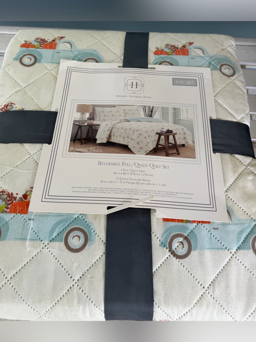 MARTHA STEWART HOME FALL QUILT W/PILLOW SHAMS FULL/QUEEN BED TRUCKS PUMPKINS NEW